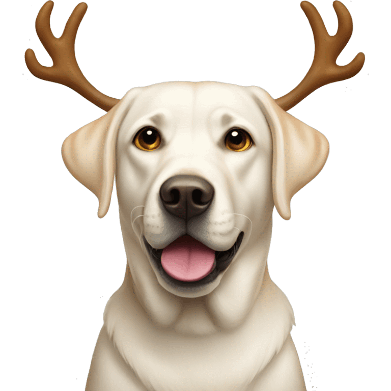 White Labrador wearing antlers emoji