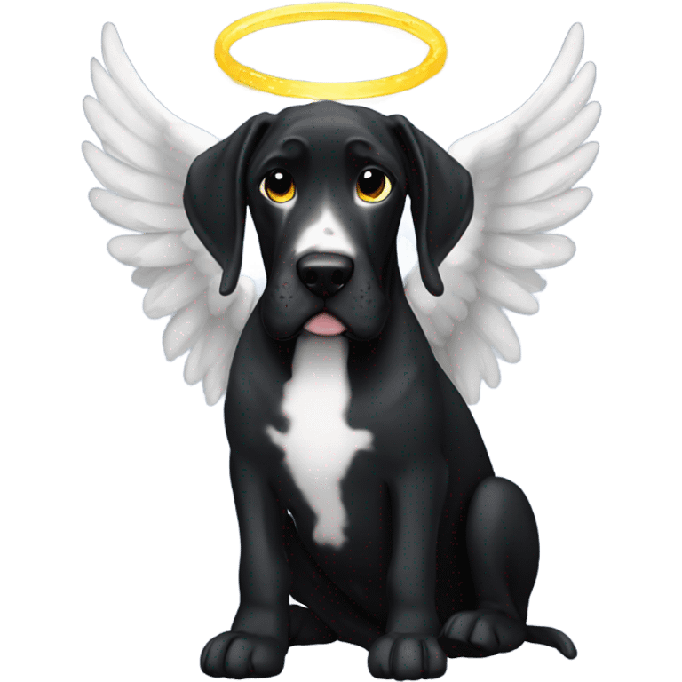 All black Great Dane with angel halo emoji