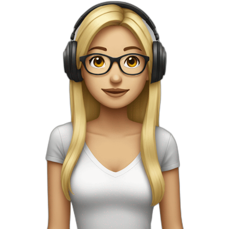 Blonde girl with straight hair and big glasses and headphones emoji