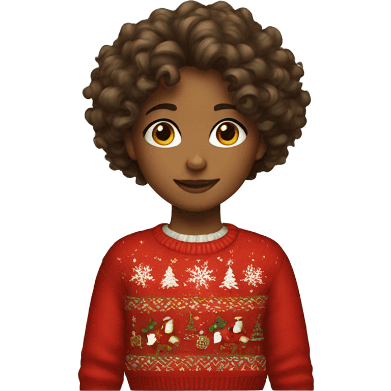 girl with curly hair and a christmas sweater emoji