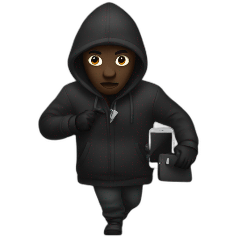 Black thief carrying stolen phone emoji