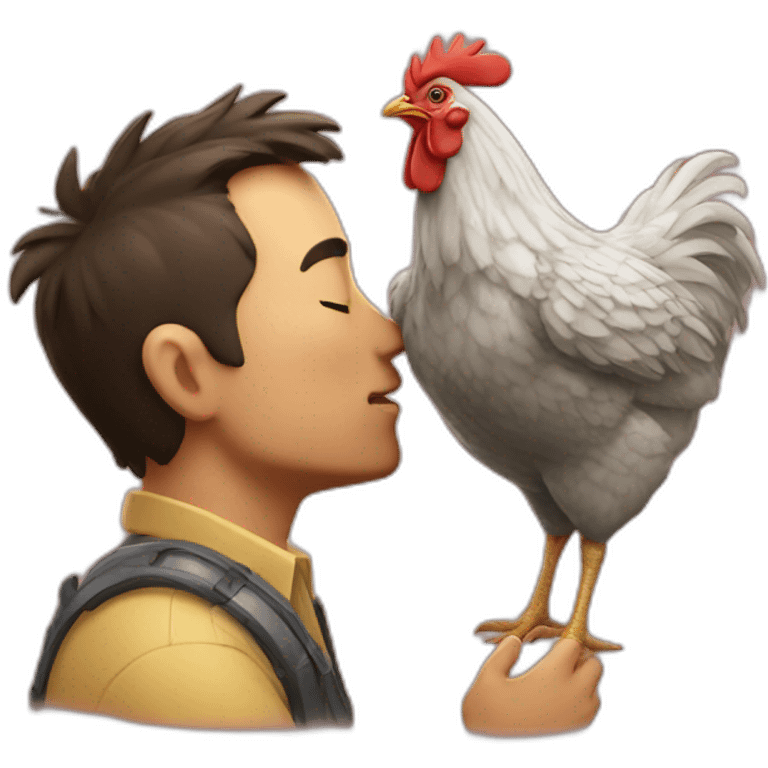 A chicken kissing a man emoji