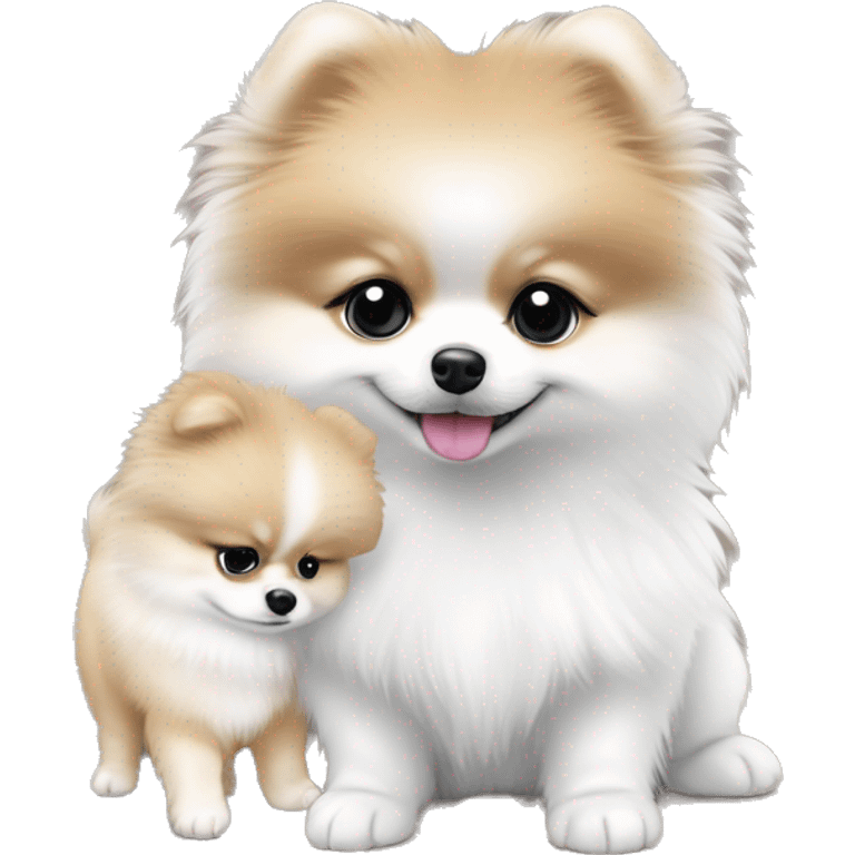 ebca9d color pomeranian puppy and white color pomeranian puppy with a little bit lass fur hugging  emoji