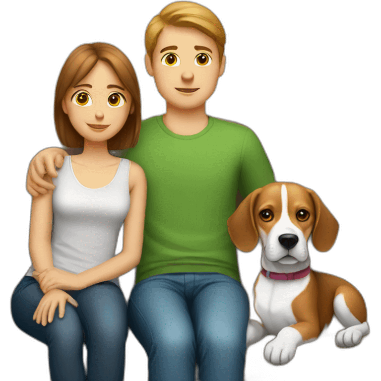 Brown hair White boy and girl and beagle Sit on couch emoji