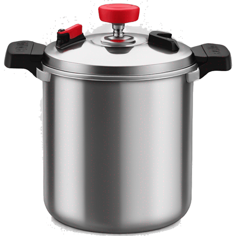 Stainless steel pressure pot, with black gights, lid with 3 clamps, red line on the knob emoji