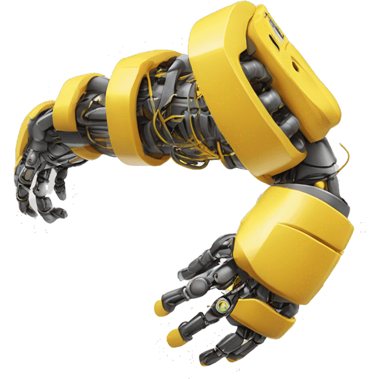 yellow robotic bicep with shocks and circuits that’s attached to the forearm emoji