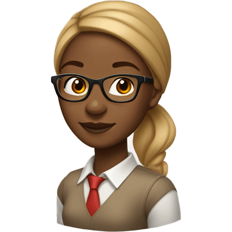 Mocha colored skinned African-American woman with a ponytail with hair color, honey blonde with red rim schoolboy glasses on emoji