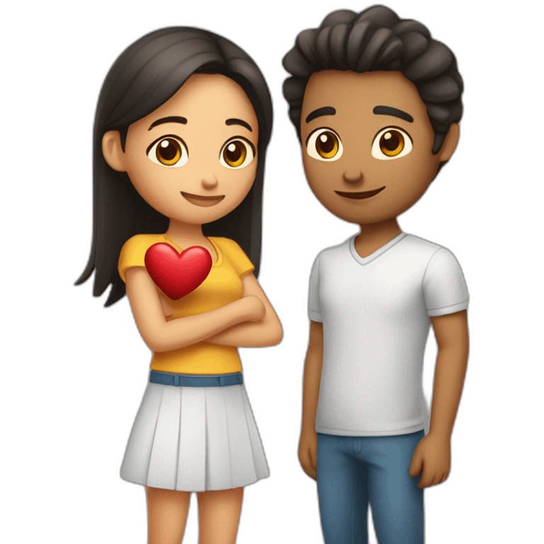 Chico y chica formando un corazón emoji