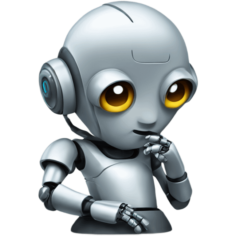 cute robot in the pose of a thinker emoji