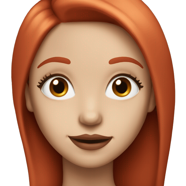 smiling girl with long straight red hair, blue eyes, and big lips with red lipstick on  emoji