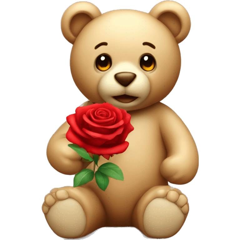 A toy bear with a red rose emoji