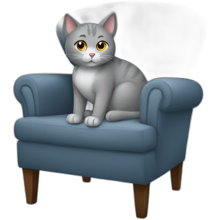 Grey cat sitting in a comfy chair  emoji