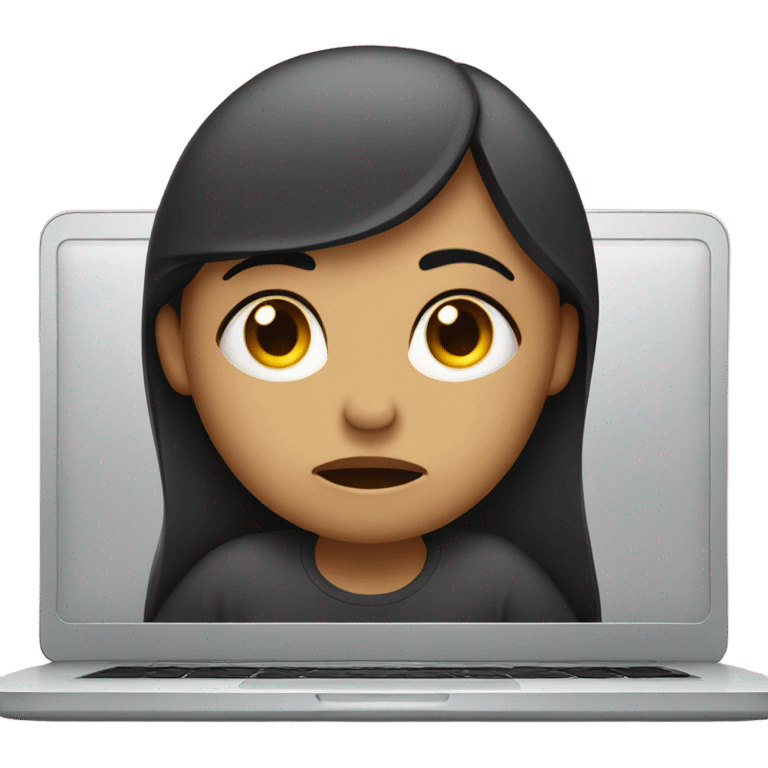 woman on laptop feeling discouraged, looking sad emoji