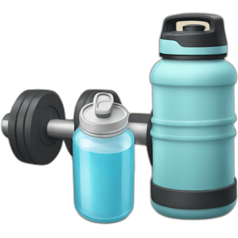 gym weights-next to it a thermos with water emoji