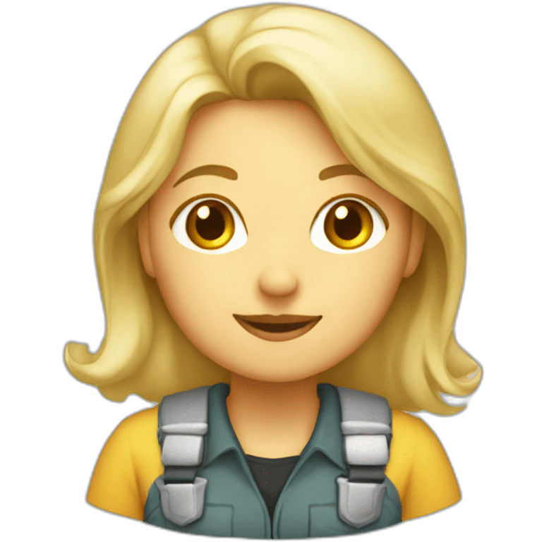 a blond woman engineer with watter and poop emoji