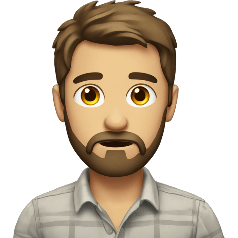 upset man with a beard and short scruffy brown hair wearing a buttoned shirt emoji