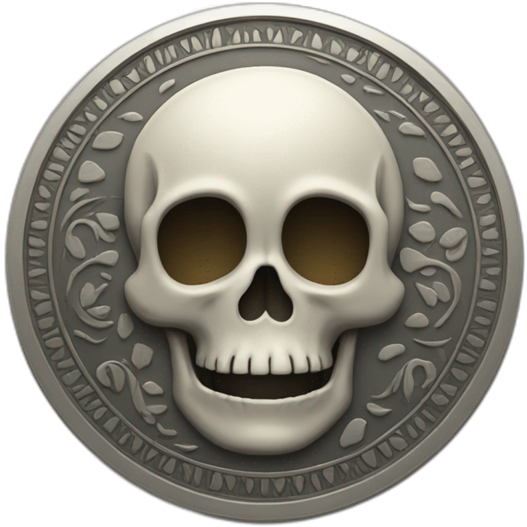 A coin with patterns and small skull in centre emoji