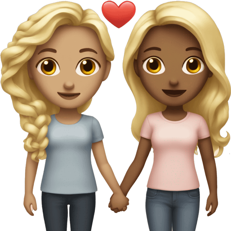 two beautiful girls in love holding hands, one is blonde, one is shorter and brunette emoji