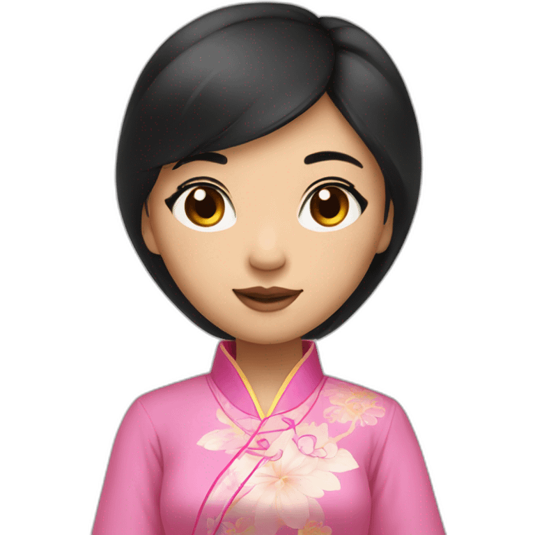 asian girl with flowy black hair wearing pink ao dai half body emoji