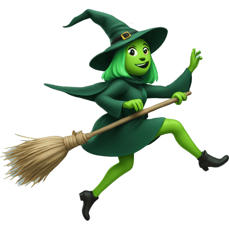 Green witch flying on a broom emoji