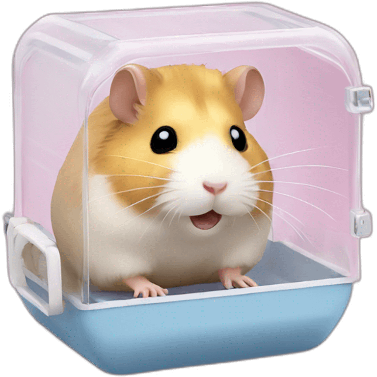 Hamster in clear plastic cage with clear plastic tunnels emoji