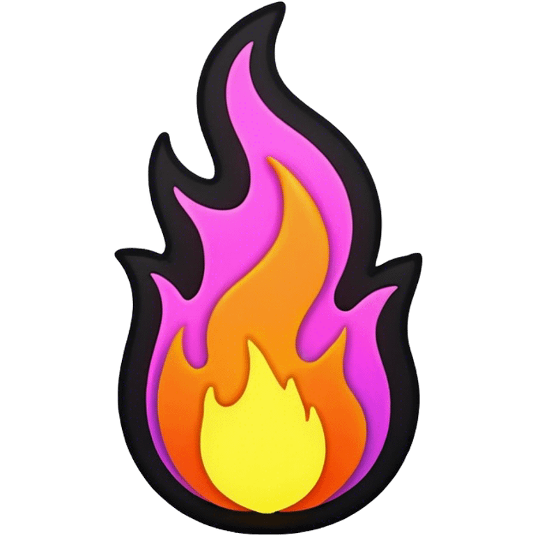 A neon colored flame with a black base and neon colors on that black base, specifically on the outline emoji