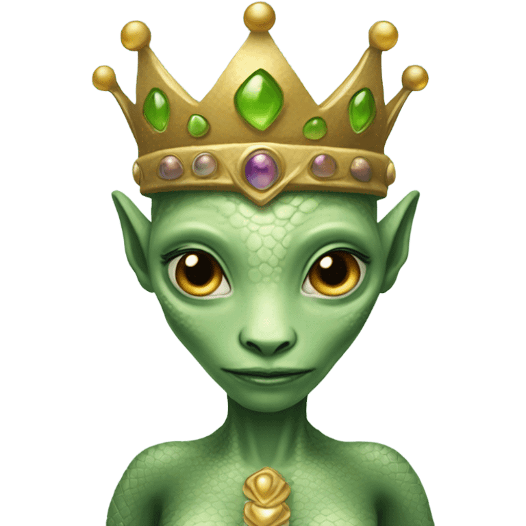 Pregnant reptilian alien woman, full body, have a crown emoji