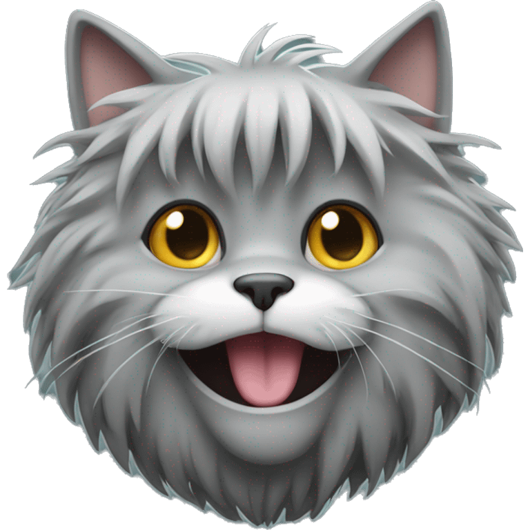 Grey shaggy cat drooling emoji