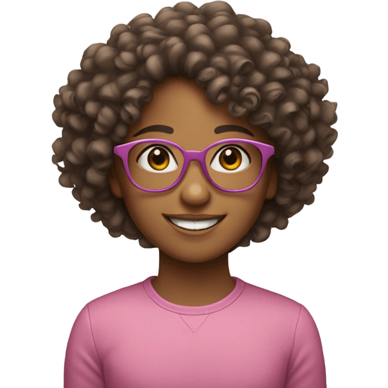 smiling girl with curly hair and pink glasses emoji