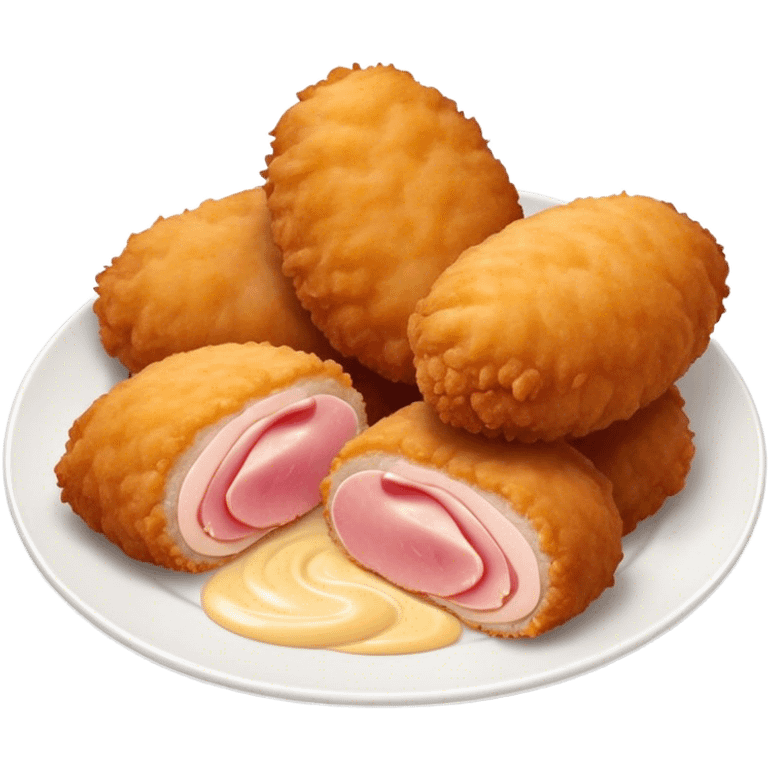 Cinematic Realistic Croquetas Dish Emoji, showcasing crispy, creamy croquettes filled with ham or chicken rendered with lifelike textures and appetizing, dynamic lighting. emoji