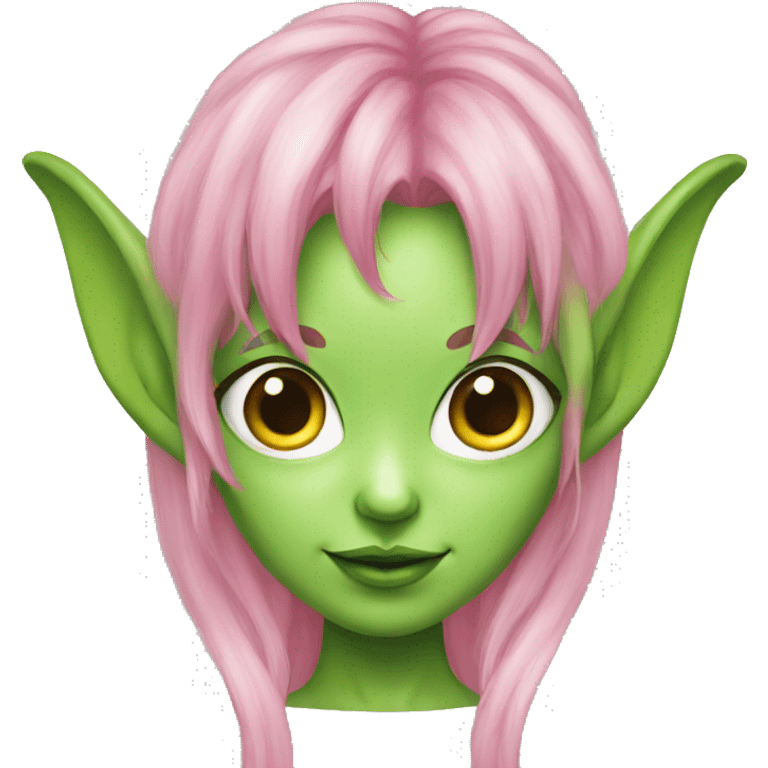 green alien girl with elf ears pink hair emoji