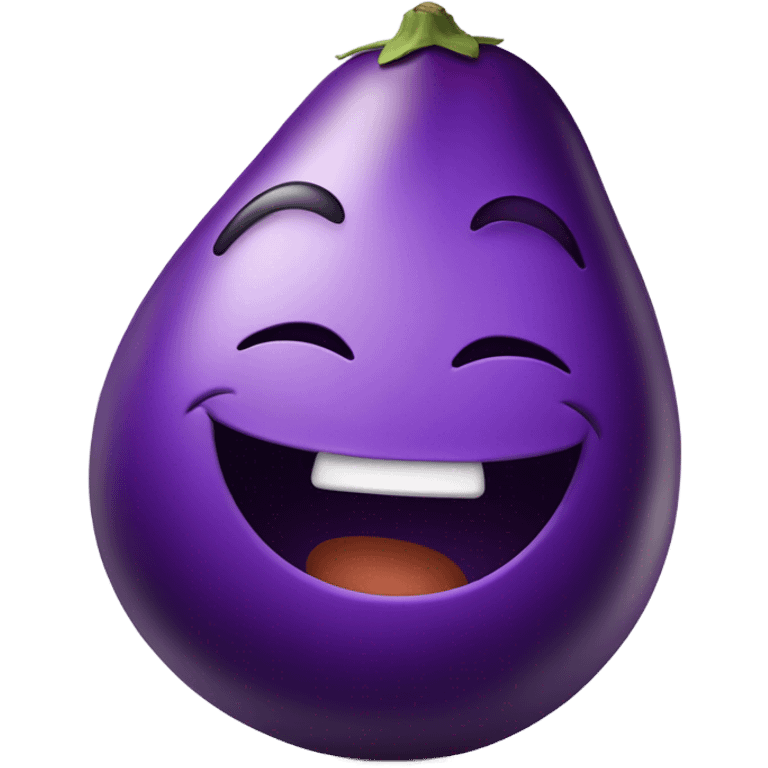 Laughing emoji holding eggplant emoji