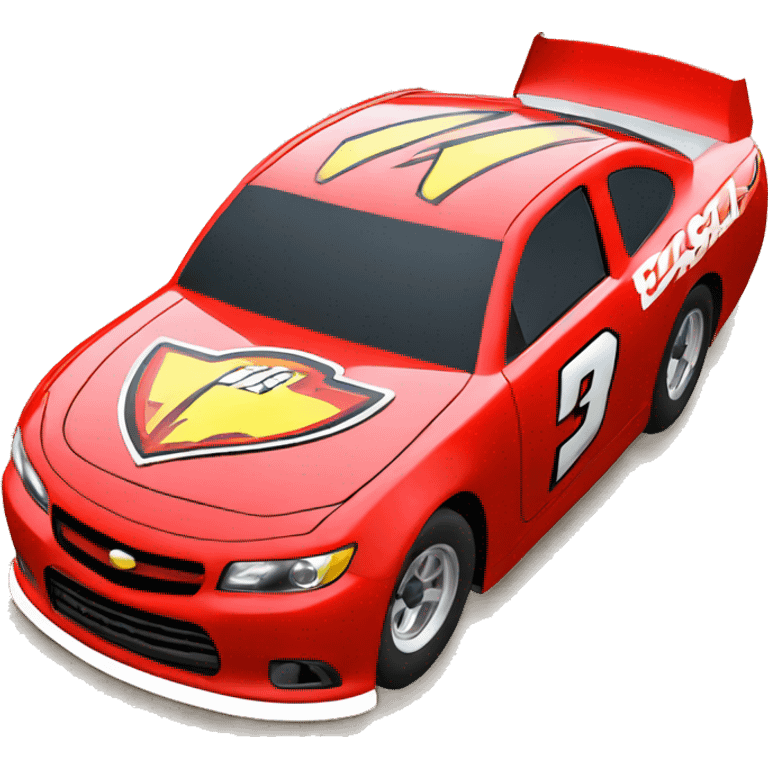 a red nascar car with a lightning emoji