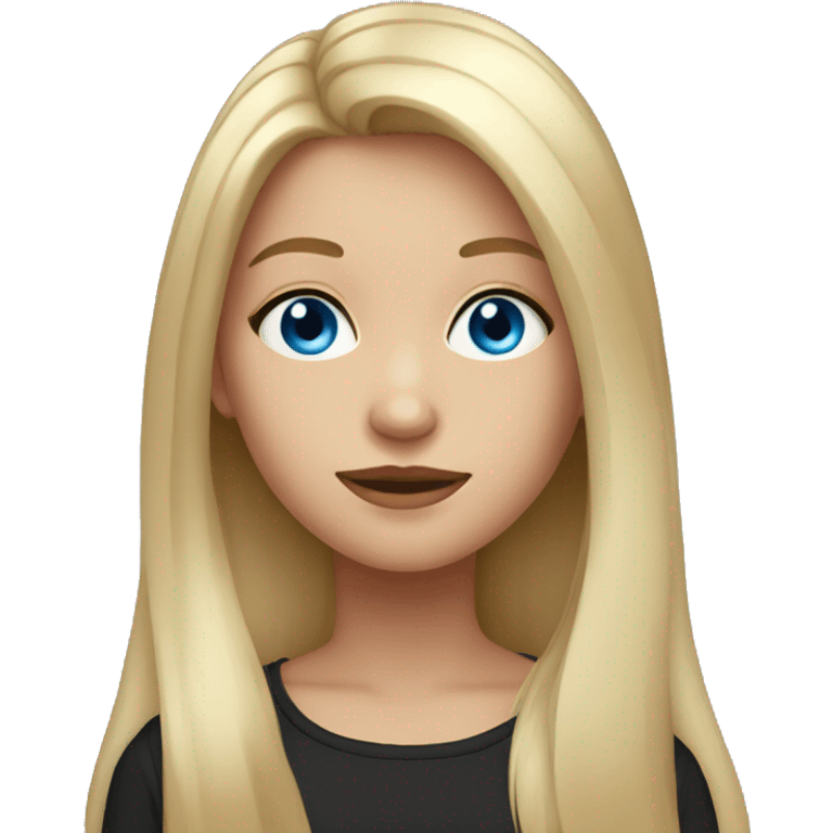 Girl with light dark long hair, blue eyes, black top emoji