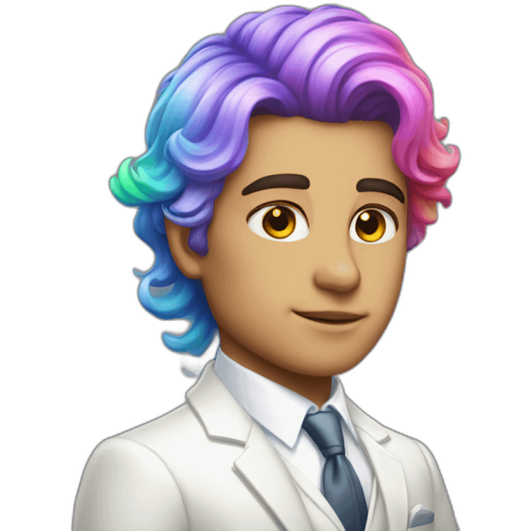 Posh-boy-with-white-suit-and-rainbow-unicorn-hair emoji