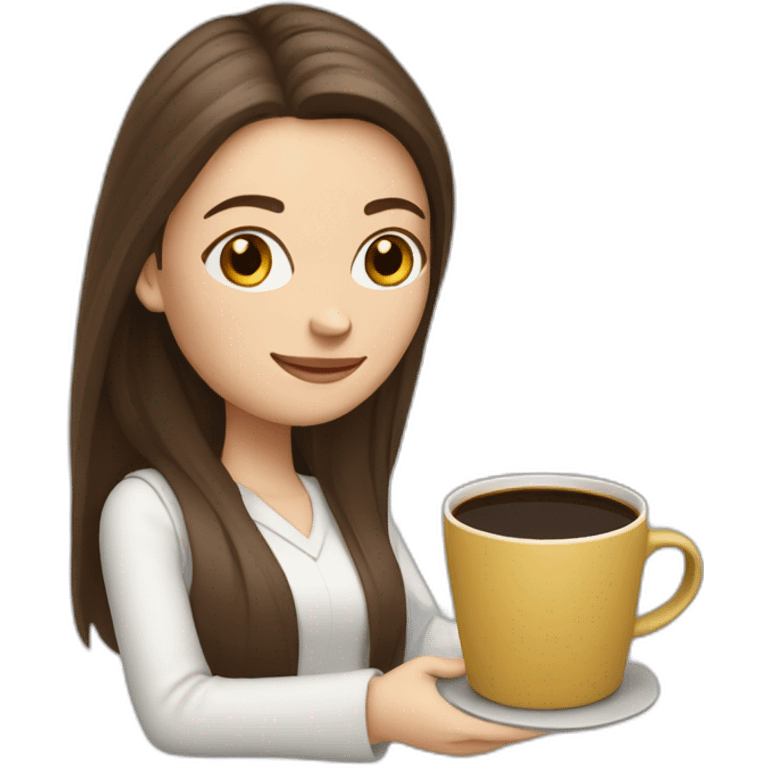 woman with long straight brown hair and pale skin holding laptops and coffee mugs emoji