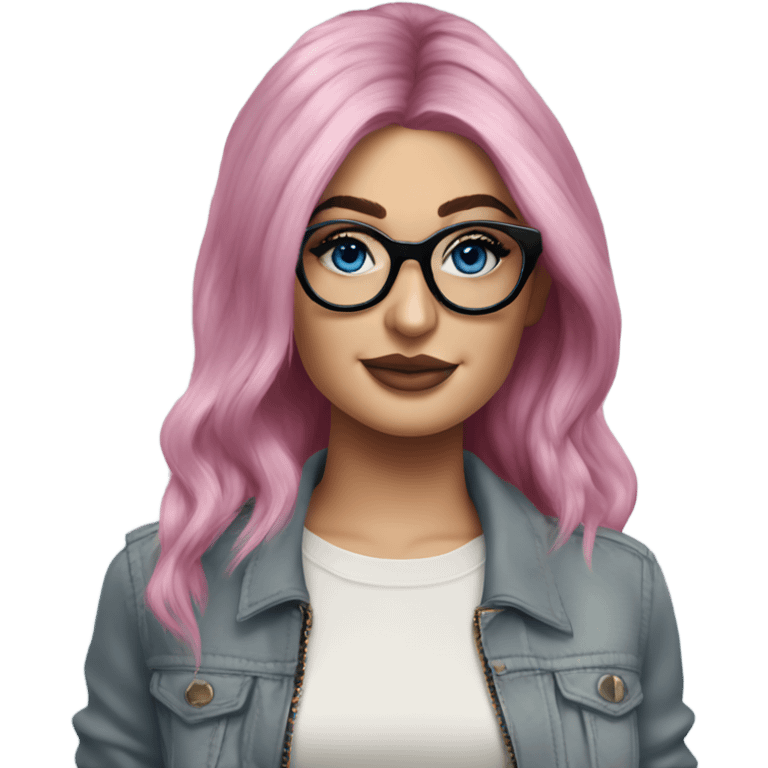 Photo Realistic kylie jenner stylish pink hair BLUE eyes and glasses classy emoji