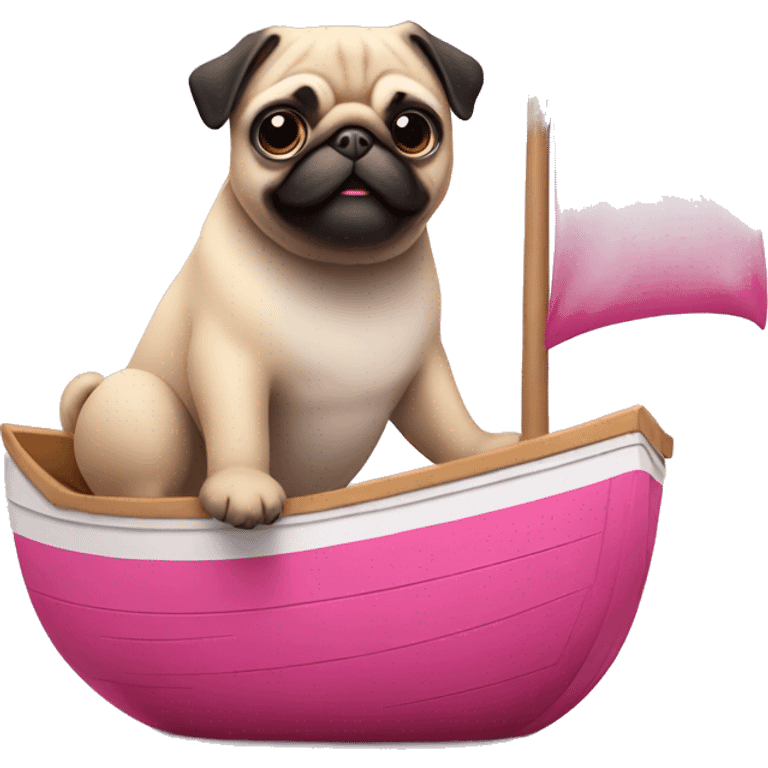 Pug driving a big pink ship emoji