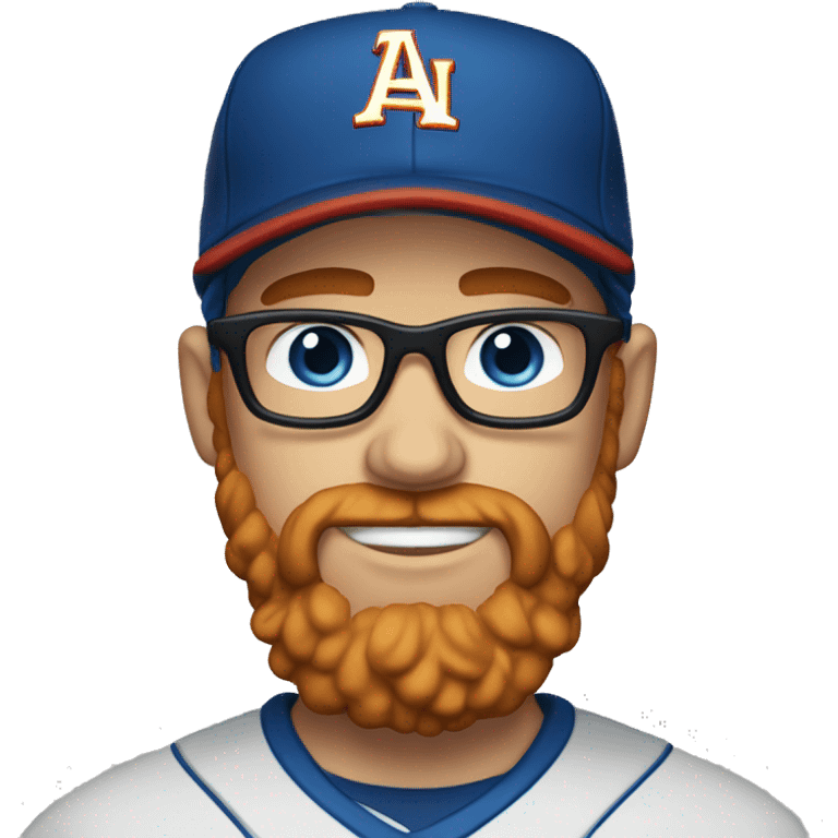 35 year old, male, short curly red hair, pale, thick beard, blue eyes, glasses, baseball hat emoji