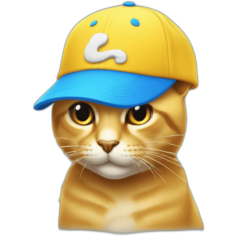 Gato color amarillo, con una gorra azul, que la gorra diga Puko con letras blancas  emoji