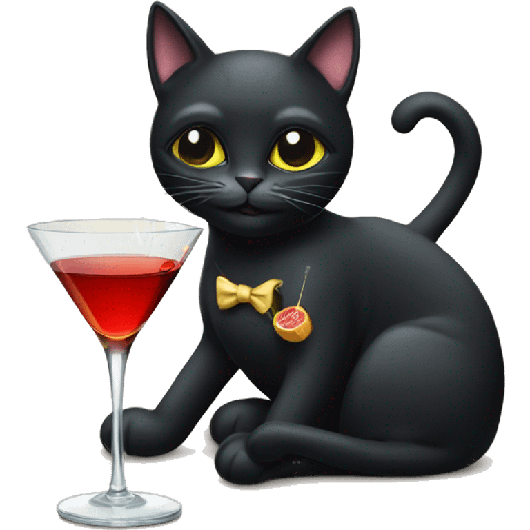 Black cat smoking and drinking a martini she’s a lady cat  emoji