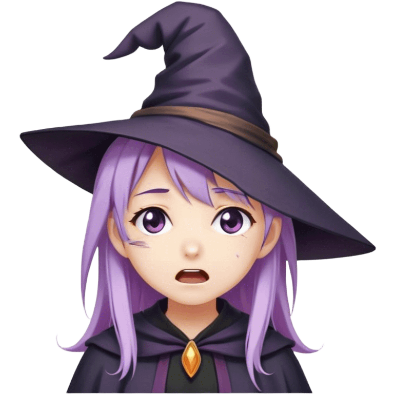 cute anime girl with lilac hair in a witch hat cries loudly cute anime girl with lilac hair in a witch hat cries loudly emoji