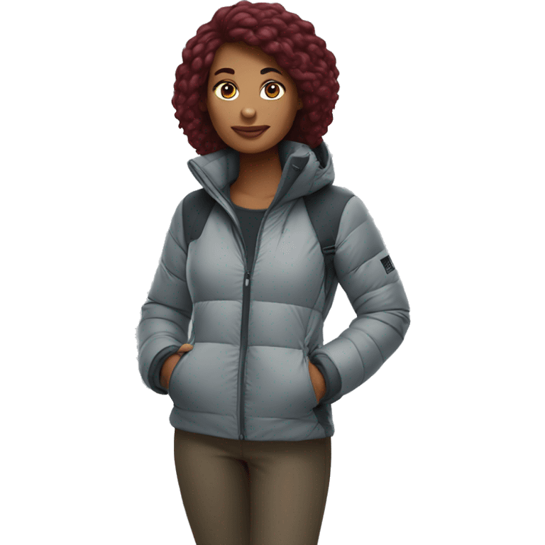 beautiful burgundy haired Girl wearing northface full body emoji