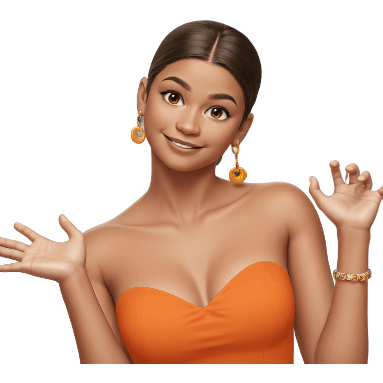 smiling girl in orange dress emoji