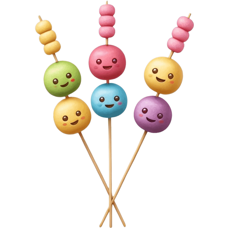 Dango Cinematic Realistic Dango Dessert Emoji, depicted as a skewer holding three colorful rice dumpling balls in different hues, rendered with delicate textures and soft, inviting lighting. emoji