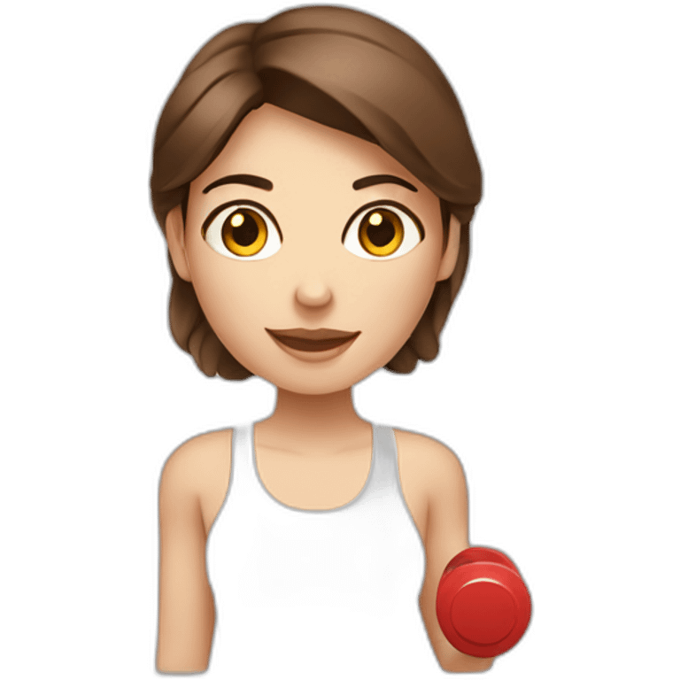 White fitness beautiful women with brown hair. Women with dumbbells in their hands emoji