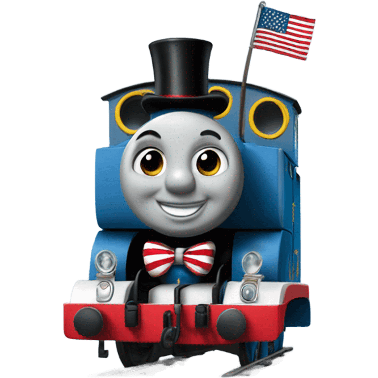 thomas the tank engine wearing a suit with an American flag emoji