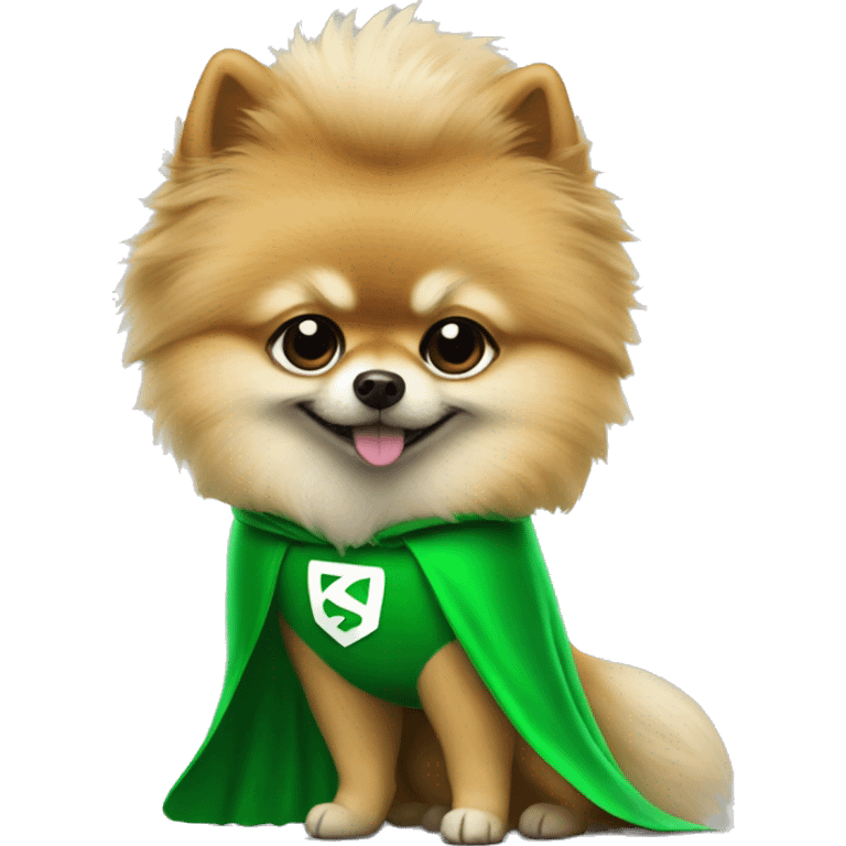 pomeranian in green superhero suit emoji