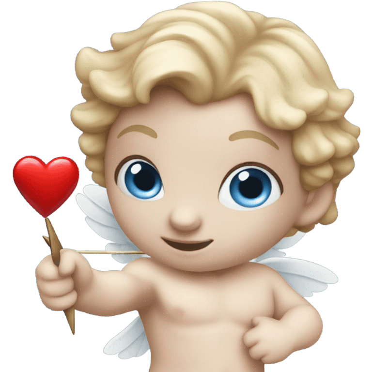 Realistic Photo of flying pale cupid with blue eyes and red heart arrow  emoji