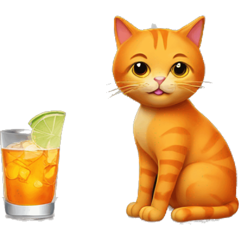 An orange cat, drinking a martini at the bar emoji